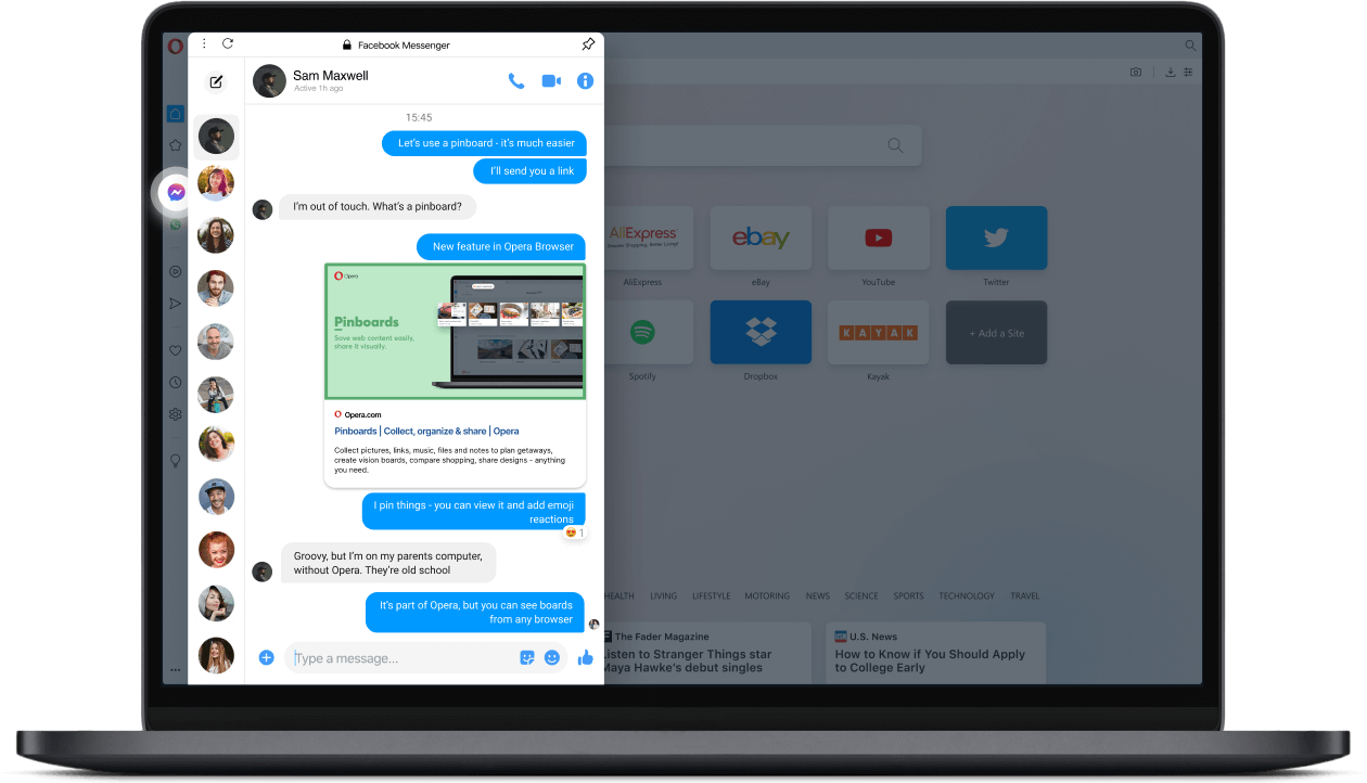Facebook Messenger in Opera’s sidebar