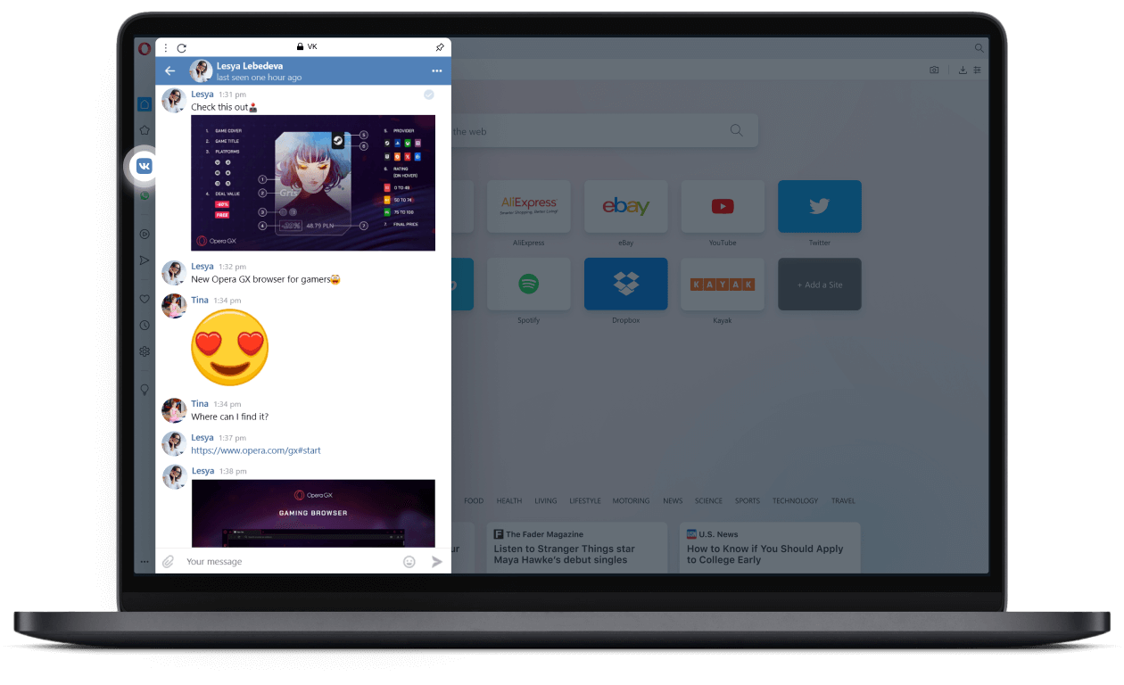 
    
        VKontakte messenger in Opera’s sidebar
    
